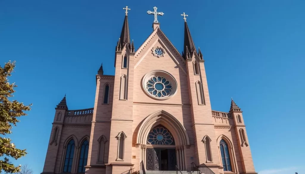 Generate an image of the Cathedral of Saint Joseph in Sioux Falls, showcasing its architectural details.
