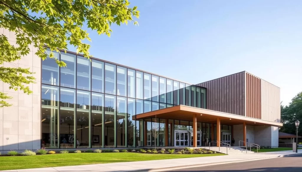 Generate an image of the Center for Maine Contemporary Art's modern building, highlighting its architectural design.