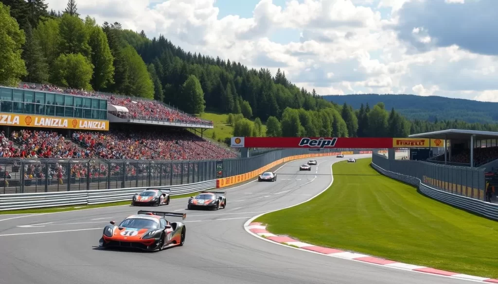 Generate an image of the Circuit de Spa-Francorchamps during the Belgian Grand Prix.