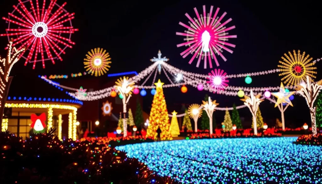 Generate an image of the Coeur d'Alene Holiday Light Show with over 1.5 million lights.