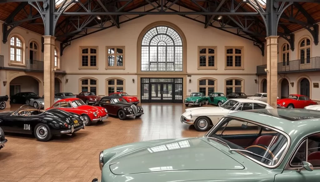 Generate an image of the Conservatoire National de Véhicules Historiques in Diekirch, Luxembourg, showcasing its vintage car collection.