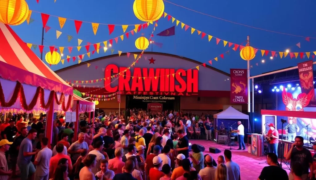 Generate an image of the Crawfish Music Festival at the Mississippi Coast Coliseum
