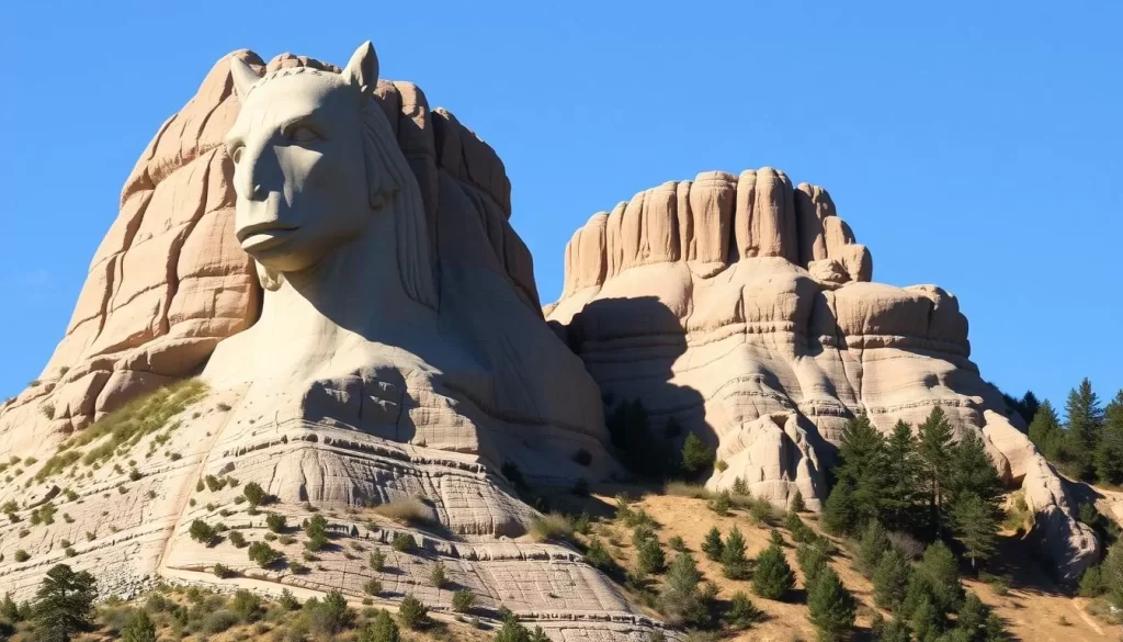 Generate an image of the Crazy Horse Memorial, a monumental mountain carving in the Black Hills, South Dakota.