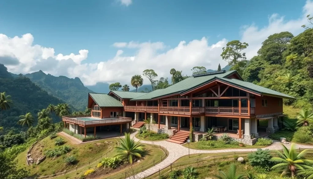 Generate an image of the Danum Valley Field Center, highlighting its research facilities and accommodation.