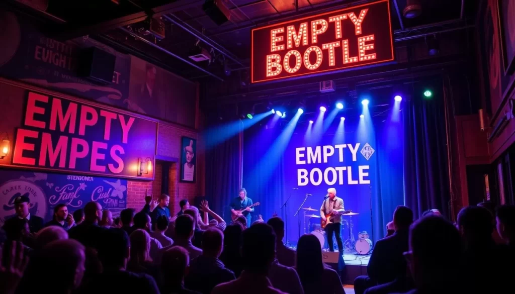 Generate an image of the Empty Bottle venue with a live band performing.