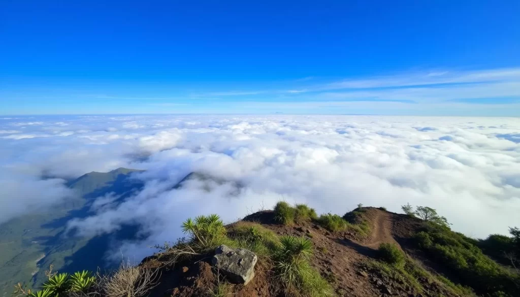 Generate an image of the Eryanping Trail with a breathtaking view of the "sea of clouds"