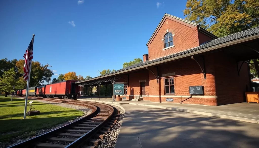 Generate an image of the Foley Railroad Museum, showcasing its historic Louisville and Nashville depot building.