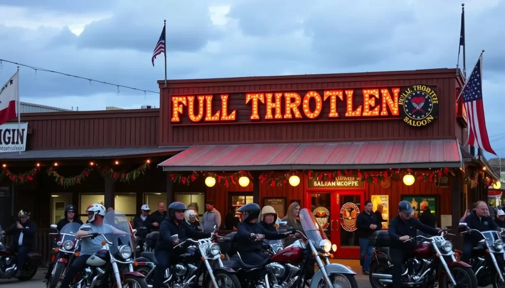 Generate an image of the Full Throttle Saloon's exterior during the Sturgis Motorcycle Rally