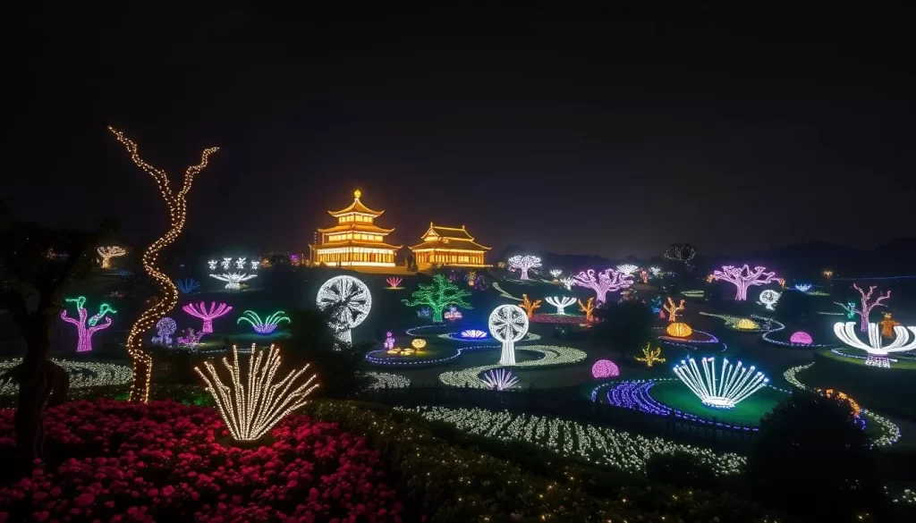 Generate an image of the Garden of Morning Calm during the Lighting Festival with thousands of twinkling lights.