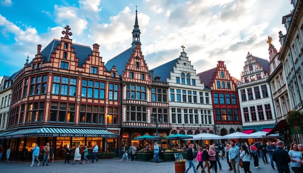 Generate an image of the Grote Markt in Leuven, showcasing its vibrant atmosphere and historic buildings.