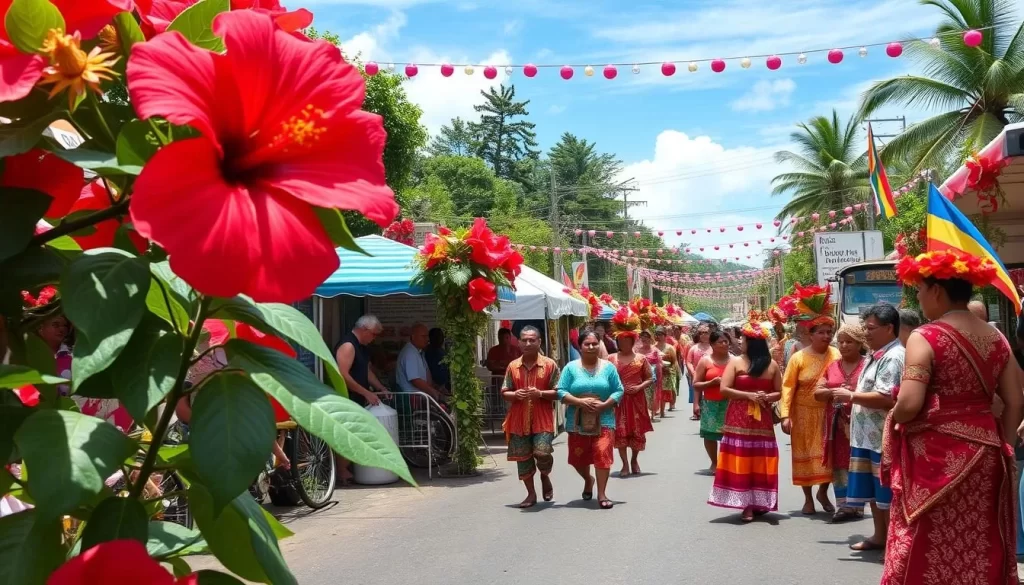 Generate an image of the Hibiscus Festival in Suva, Fiji, showcasing the vibrant cultural atmosphere.