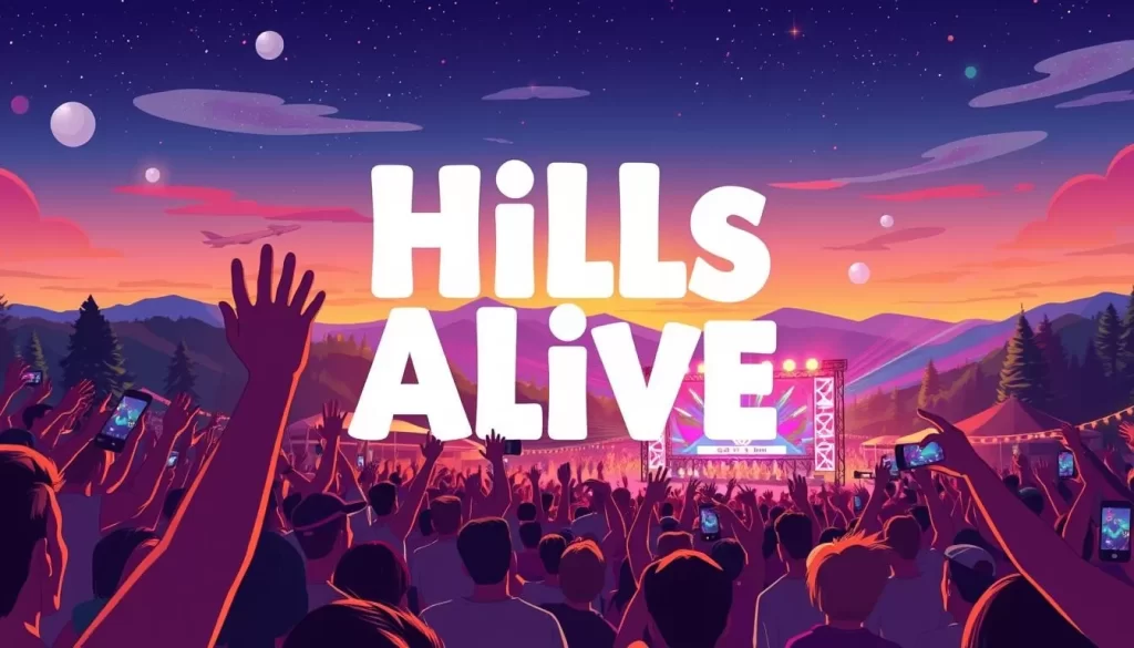 Generate an image of the Hills Alive Festival crowd enjoying the music