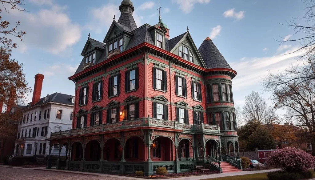 Generate an image of the Historic Adams House, highlighting its Victorian architecture and beautifully preserved interiors.