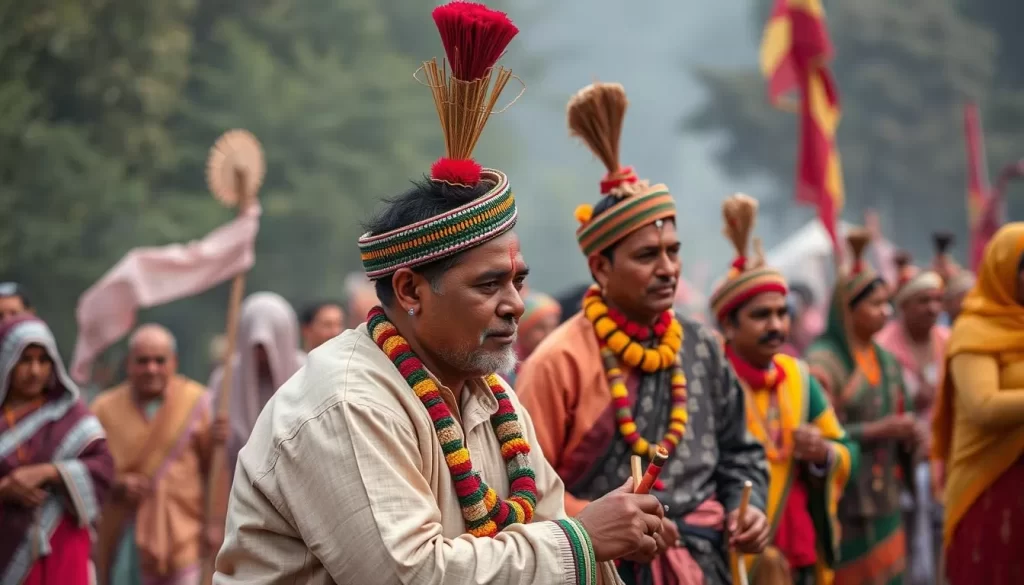 Generate an image of the Jaunsari tribe celebrating Bissu Mela in Chakrata, Dehradun district.