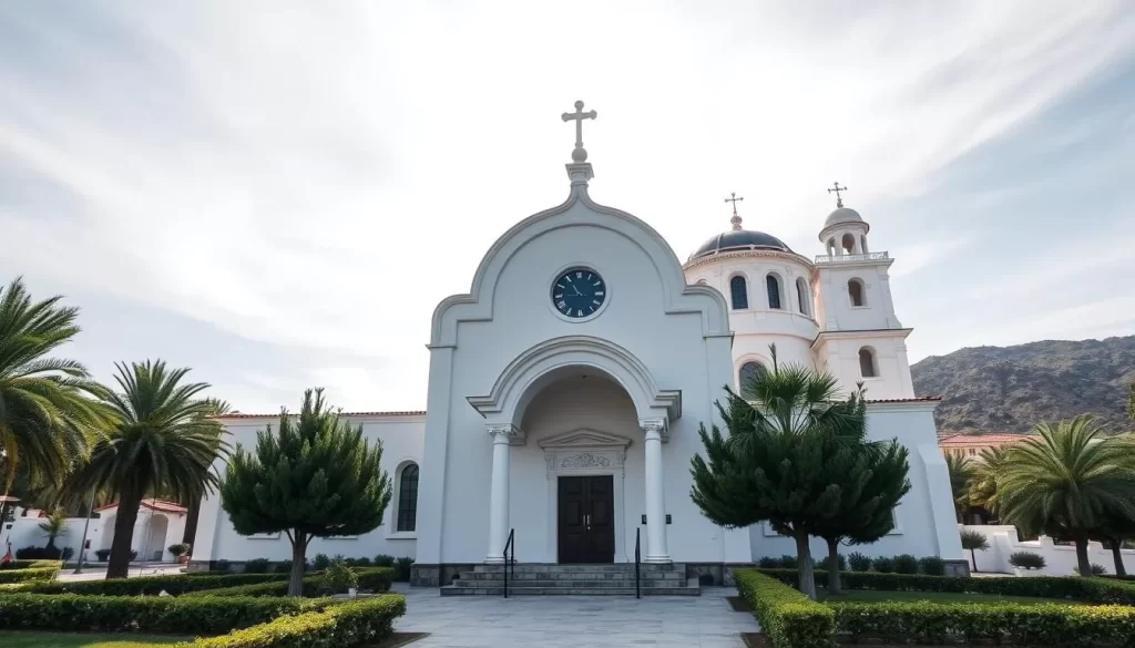 Generate an image of the Kinaliada Panagia Greek Orthodox Church, highlighting its beautiful architecture and cultural significance.