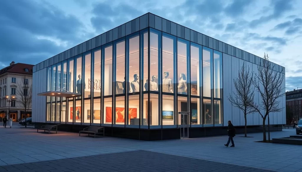 Generate an image of the Kunsthaus Bregenz, a distinctive cube-shaped building with contemporary art exhibitions.