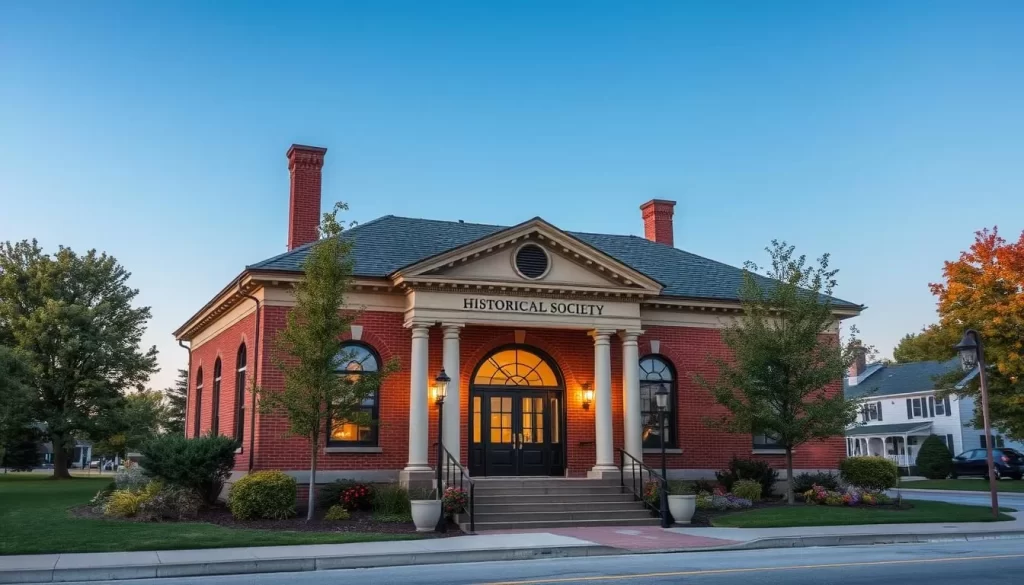 Generate an image of the La Crosse Historical Society museum's exterior, showcasing its historic building and surrounding landscape.
