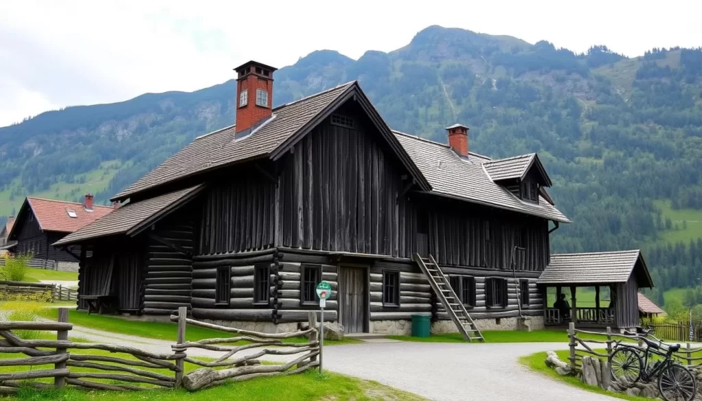 Generate an image of the Liechtenstein Farmhouse Museum, a 500-year-old traditional wooden farmhouse in Schellenberg.