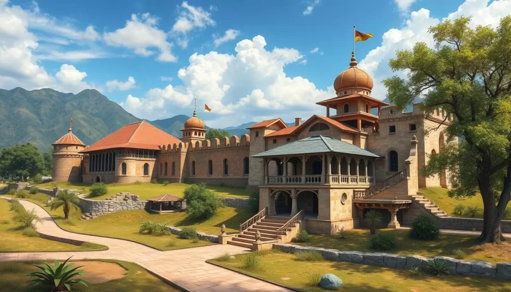 Generate an image of the Lukut Museum and Fort, showcasing its historical architecture and surroundings.