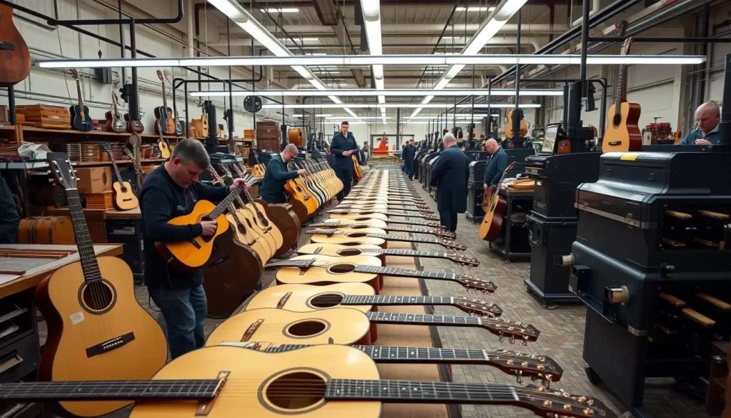 Generate an image of the Martin Guitar factory tour in Nazareth, PA.