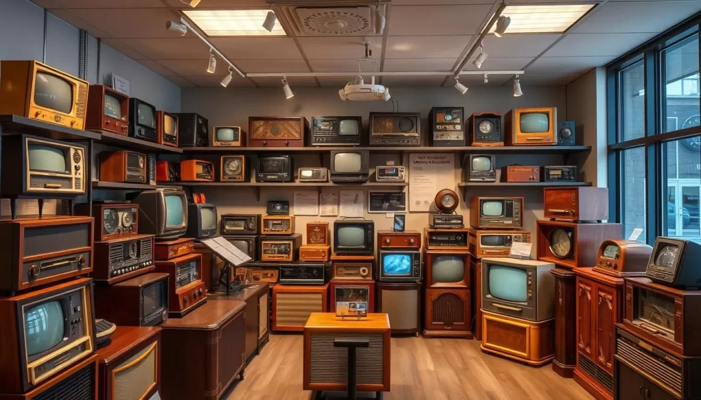 Generate an image of the Museum of Radio and Technology, featuring its collection of vintage radios or televisions.