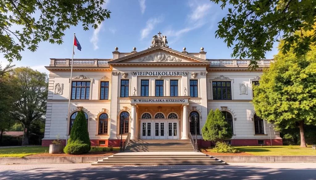 Generate an image of the Museum of Wielkopolska Uprising's exterior, showcasing its elegant architecture.