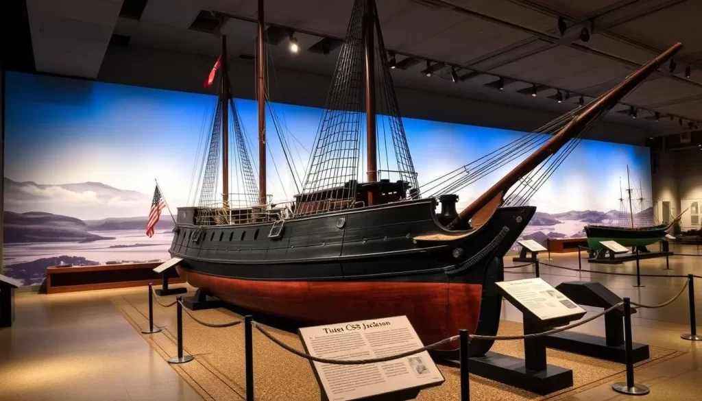 Generate an image of the National Civil War Naval Museum's exhibit featuring the CSS Jackson.