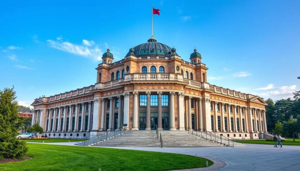 Generate an image of the National Museum in Szczecin, showcasing its architectural beauty and cultural significance.