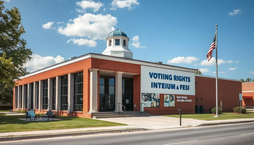 Generate an image of the National Voting Rights Museum and Institute in Selma, Alabama, showcasing its exterior architecture and historical significance.