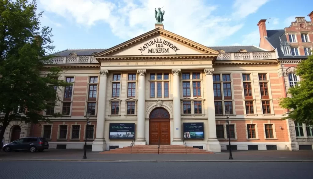 Generate an image of the Natural History Museum in Tournai, Belgium, showcasing its historic facade.