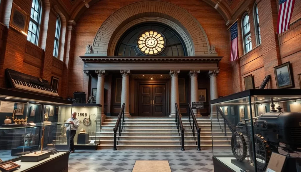 Generate an image of the New Jersey Historical Society building, highlighting its historical significance and the artifacts on display.