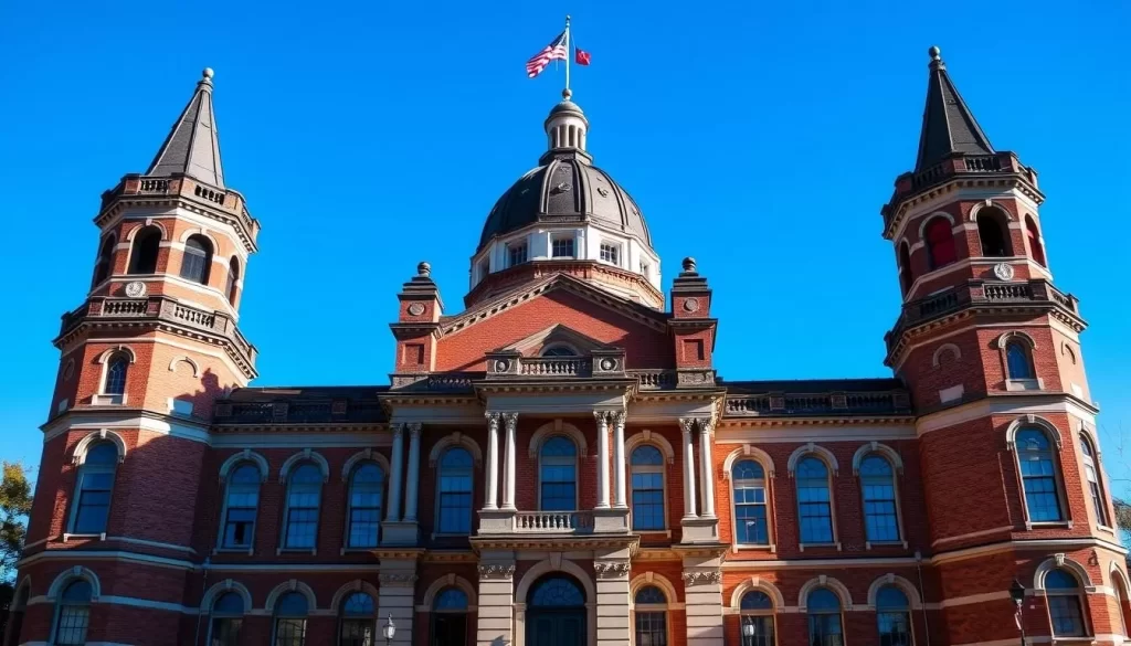 Generate an image of the Old State Capitol Building with its distinctive turrets and crenellations.