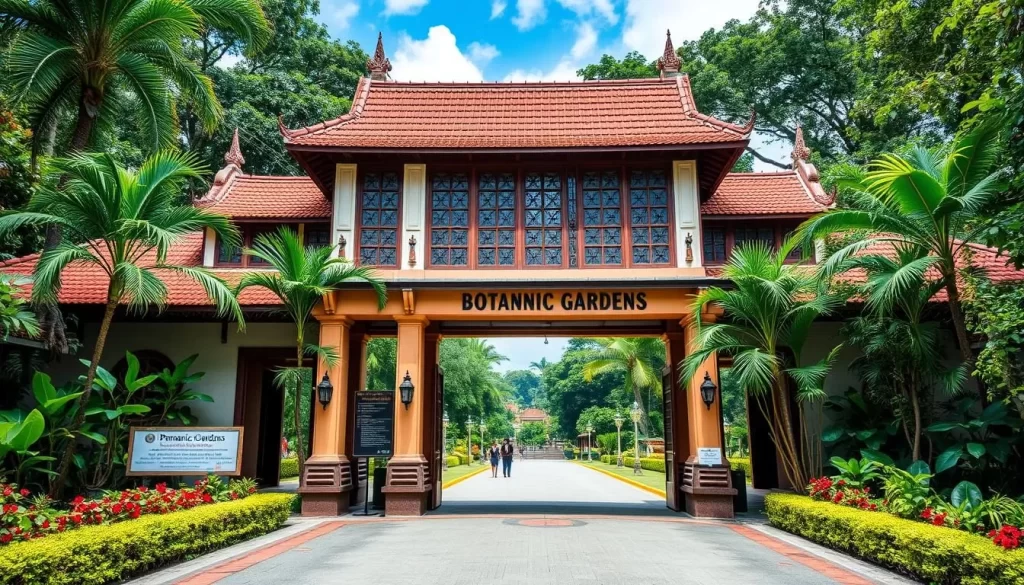 Generate an image of the Penang Botanic Gardens main entrance