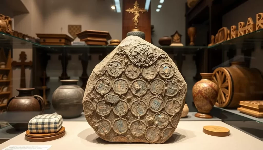 Generate an image of the Regional Museum of Carinthia's medieval collection, featuring the Fürstenstein (Prince's Stone).