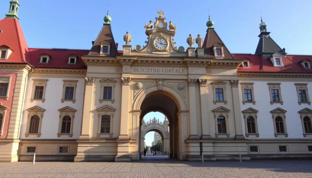 Generate an image of the Royal Gate in Szczecin, Poland, showcasing its Baroque architecture and historical significance.