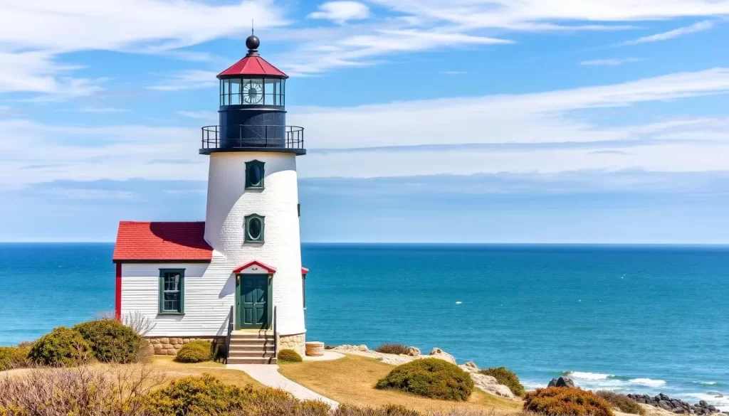Generate an image of the Southeast Lighthouse on Block Island