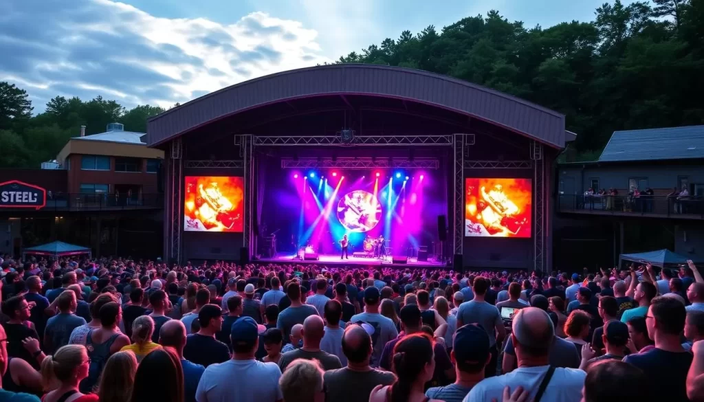 Generate an image of the SteelStacks outdoor amphitheater during a concert.