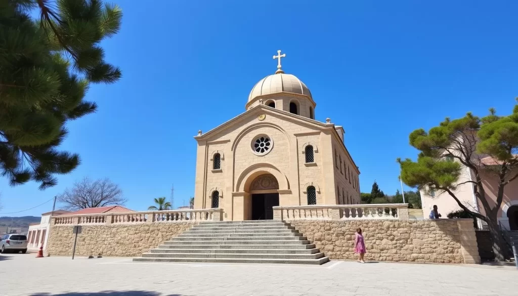 Generate an image of the Surp Krikor Lusavoric Armenian Church on Kinaliada Island, showcasing its unique architecture and historical significance.