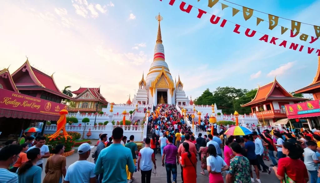 Generate an image of the That Luang stupa during Boun That Luang