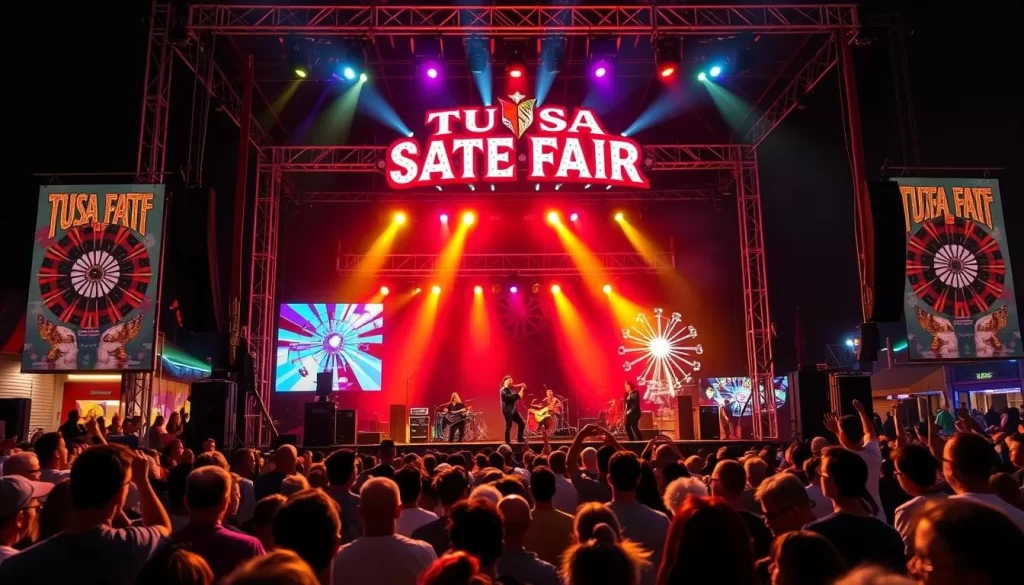 Generate an image of the Tulsa State Fair main stage with live music performance