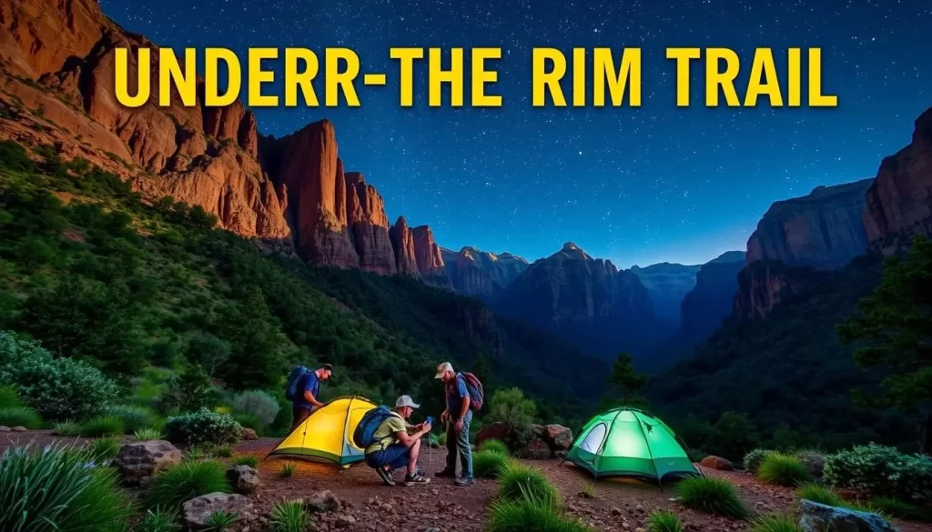 Generate an image of the Under-the-Rim Trail with backpackers camping