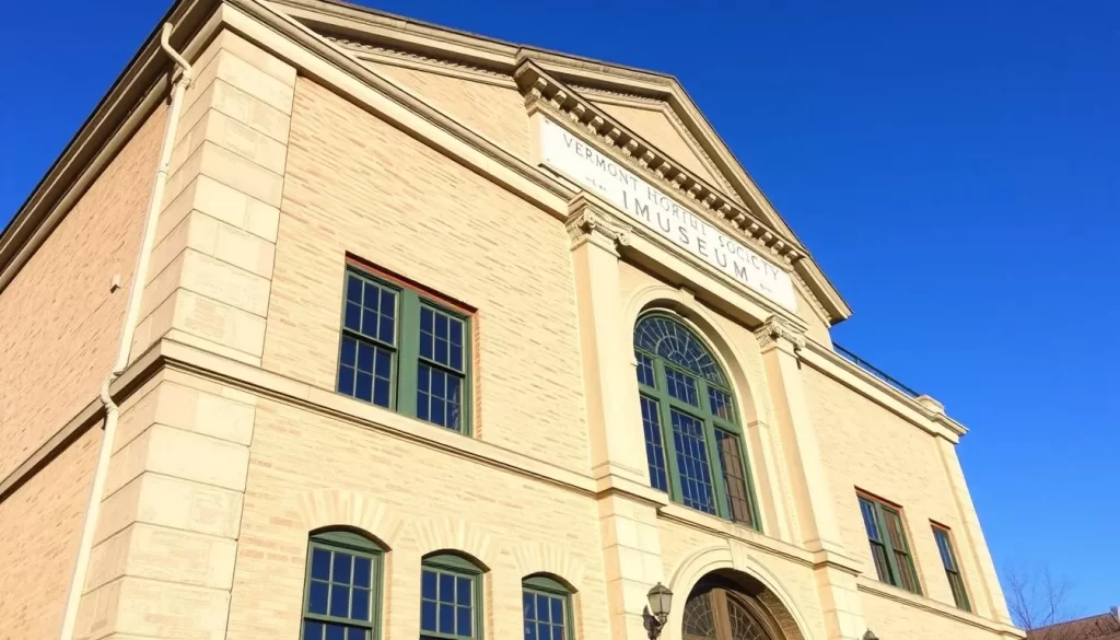Generate an image of the Vermont Historical Society Museum's exterior, showcasing its historic building.