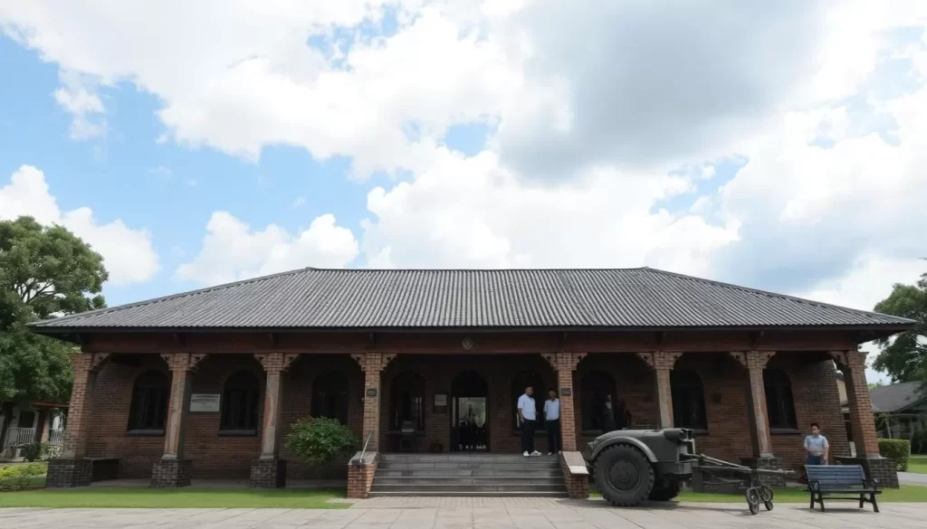 Generate an image of the War Museum, highlighting its historical significance as the oldest brick building in Kelantan and its role during World War II.