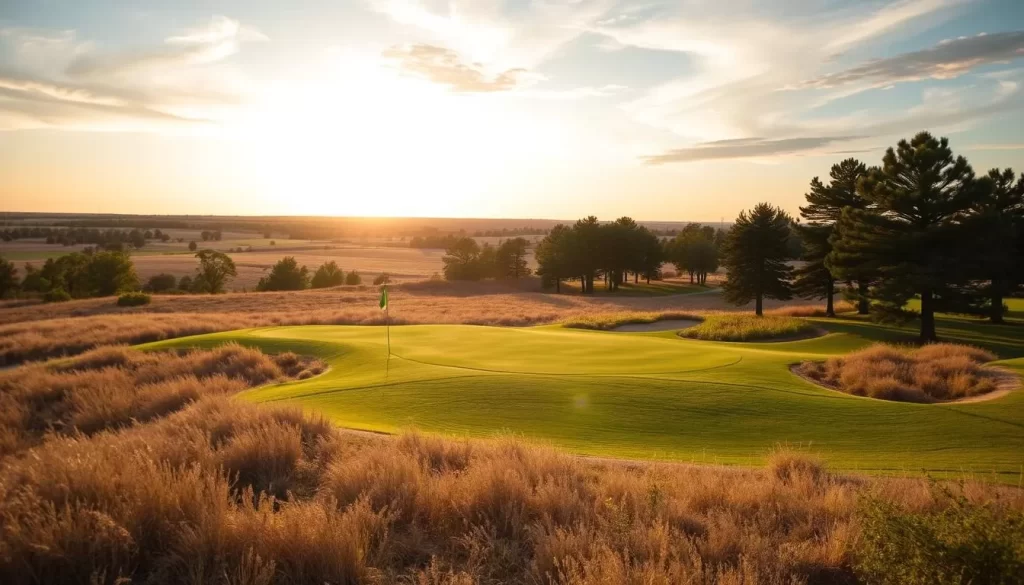 Generate an image of the Wild Oak Golf Course in Mitchell, SD, showcasing its scenic landscape and challenging holes.