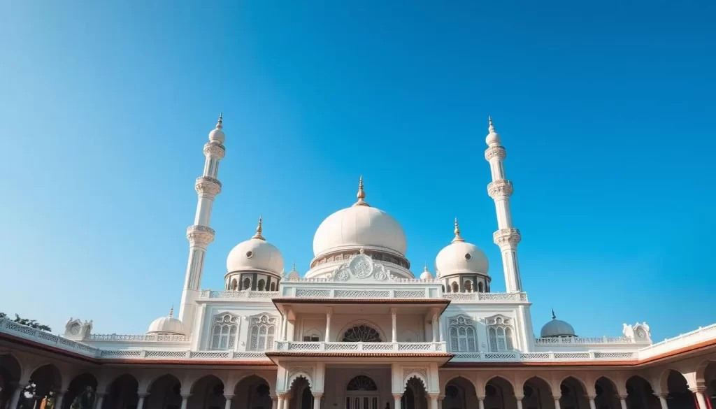 Generate an image of the Zahir Mosque in Alor Setar, Malaysia, showcasing its grand domes and intricate carvings.