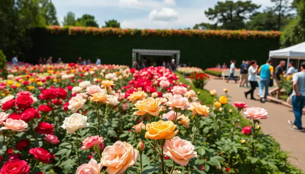 Generate an image of the Zakir Hussain Rose Garden during the Rose Festival