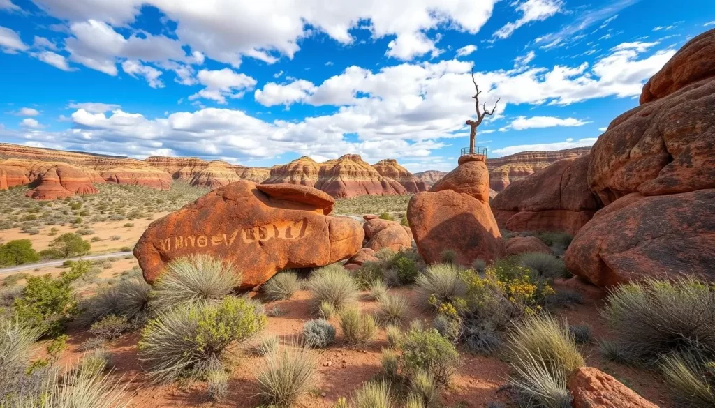Generate an image of the ancient petroglyphs at Petroglyph National Monument.