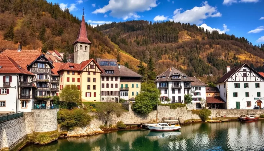 Generate an image of the historic village of Ossiach near Lake Ossiach