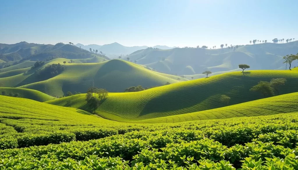Generate an image of the lush green tea fields in Boseong, South Korea.