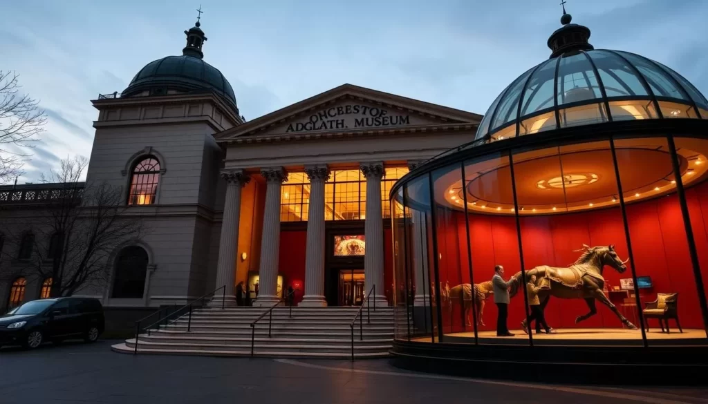 Generate an image of the museum's exterior or a powerful exhibit.